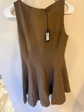 Babaton Brown Sleeveless Flared Mini Dress